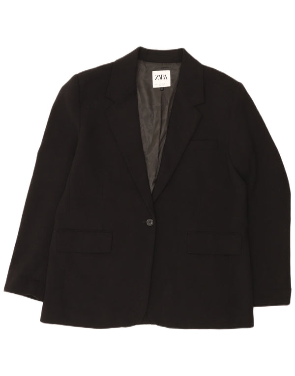 Jachetă Blazer pentru femei Zara cu 1 nasture UK 16 Poliester negru mare