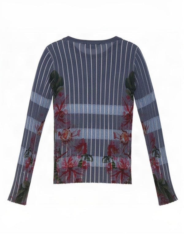 Top pentru femei Desigual cu mânecă lungă UK 14 mare, albastru, viscoză florală