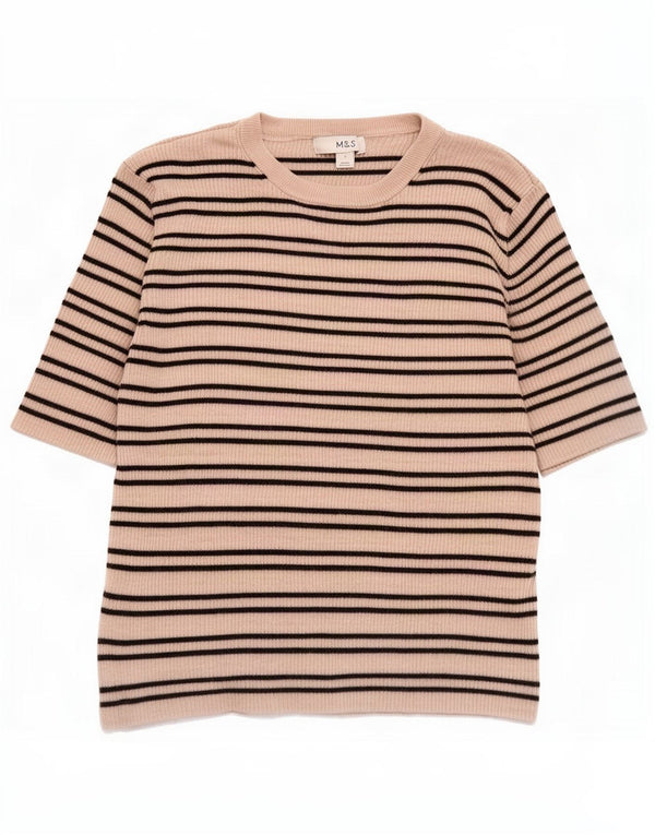 Tricou pentru femei Marks & Spencer Top UK 14 Viscoză mare, în dungi, bej