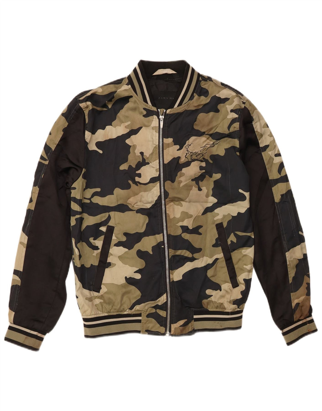 Jachetă Bomber cu grafică pentru bărbați Zara UK 38 Poliester camuflaj mediu kaki