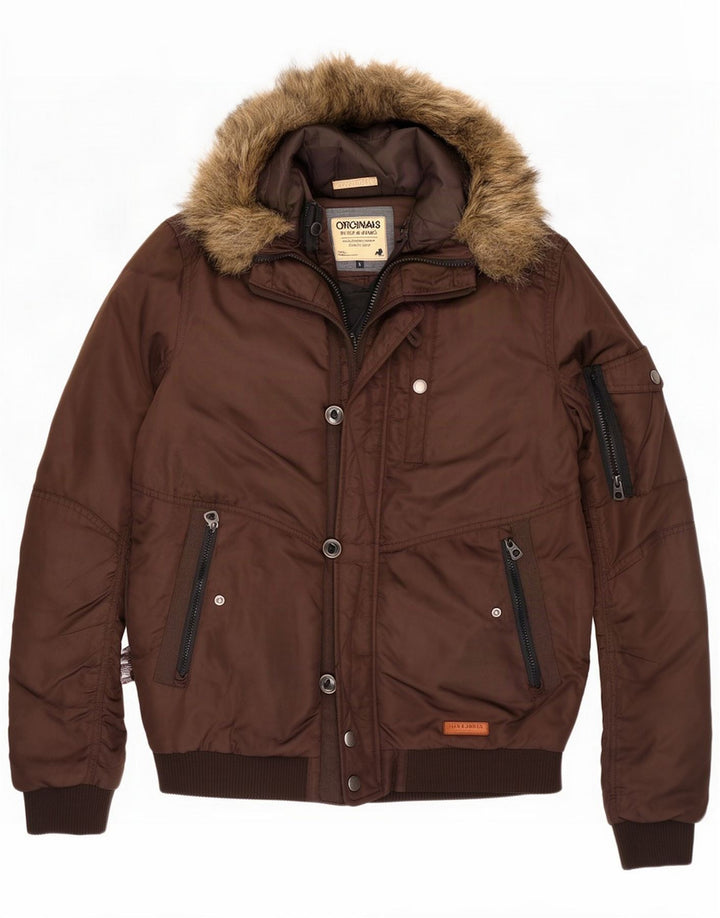 Jack & Jones jachetă bomber cu glugă pentru bărbați Marea Britanie 40 mare poliester maro