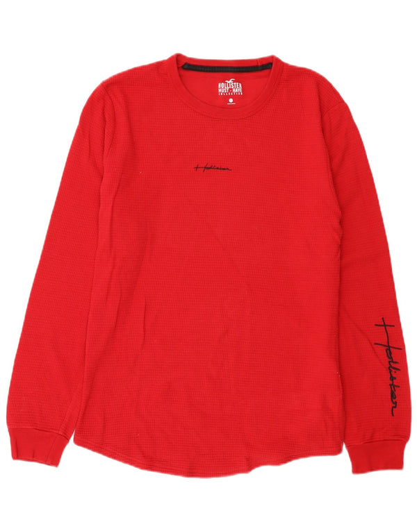 Hollister Mens Regular Graphic Top cu mânecă lungă din bumbac roșu mic