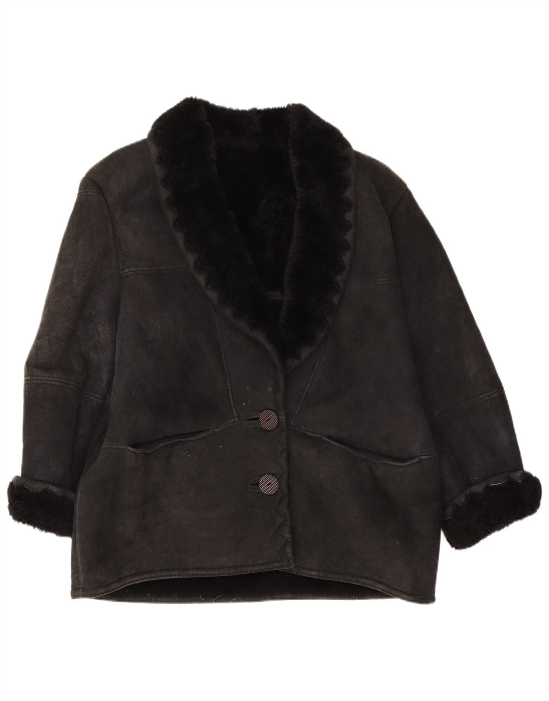 Jachetă vintage din shearling pentru femei IT 44 Medium Black Shearling