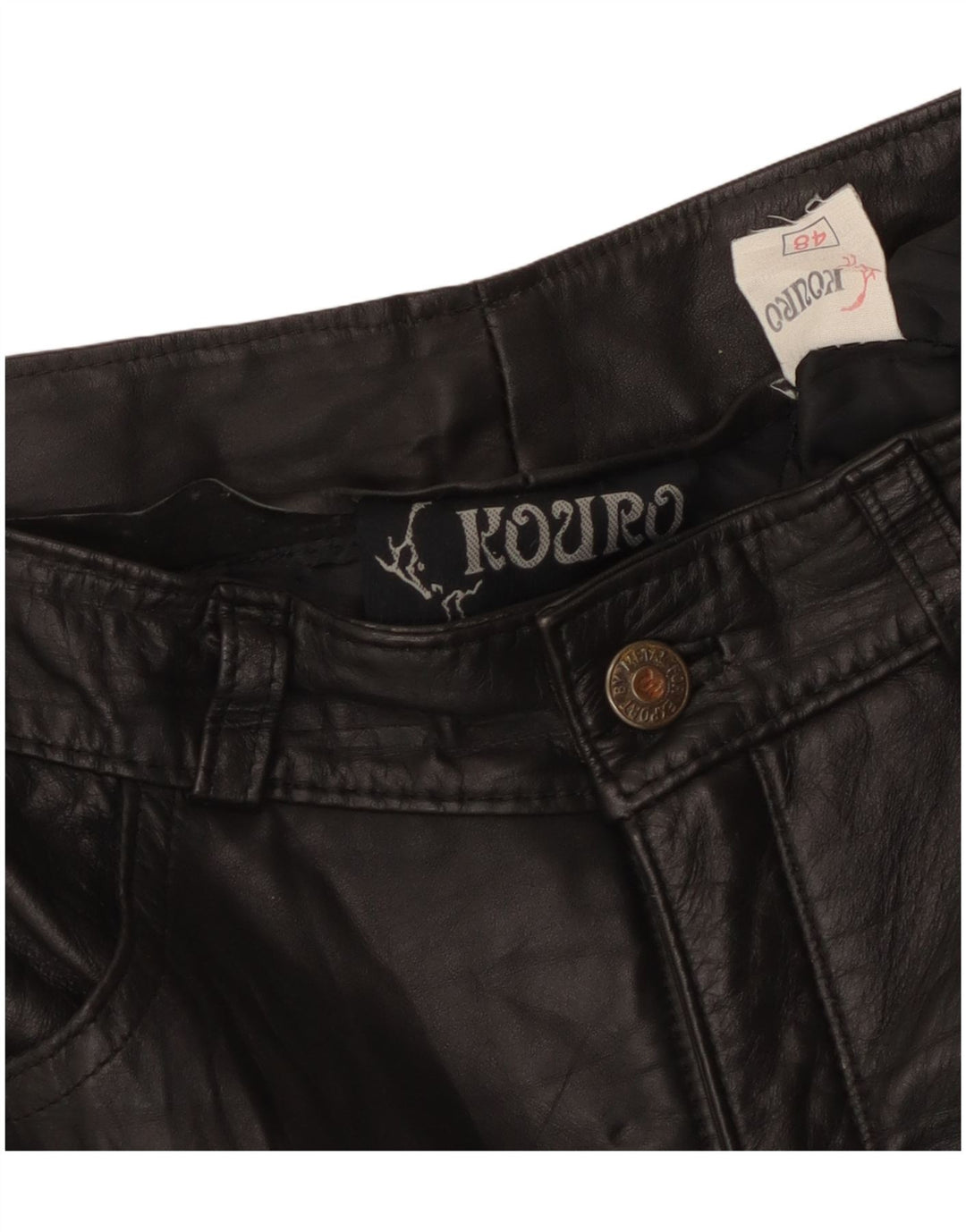 Pantaloni drepți din piele vintage pentru femei W30 L29 negri