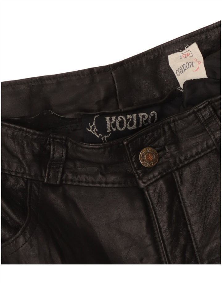 Pantaloni drepți din piele vintage pentru femei W30 L29 negri