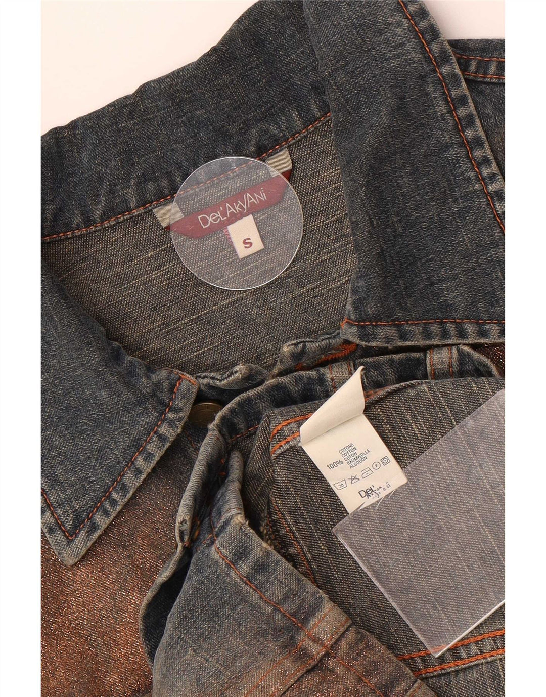 Jachetă de blugi vintage pentru femei UK 10 mic, albastru, bumbac color bloc