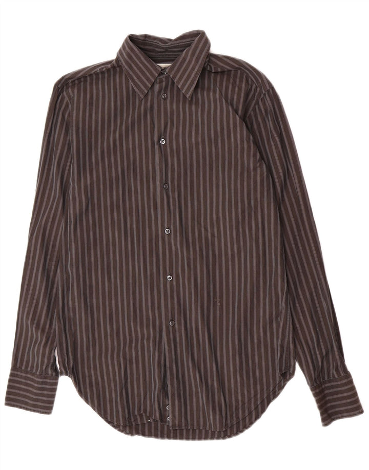 Trussardi cămașă bărbați mărimea 39 15 1/2 bumbac cu dungi gri mediu