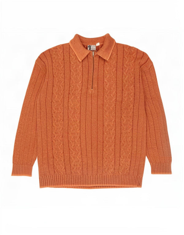 Pulover vintage pentru bărbați cu gât polo XL bumbac portocaliu