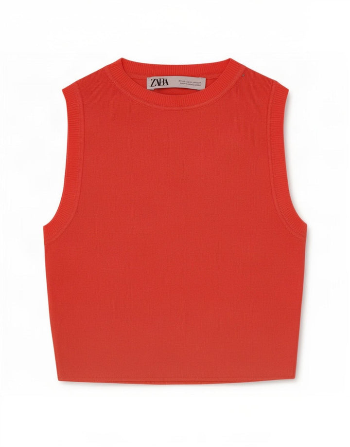 Vestă Crop Top Femei Zara UK 12 Medium Red Viscose
