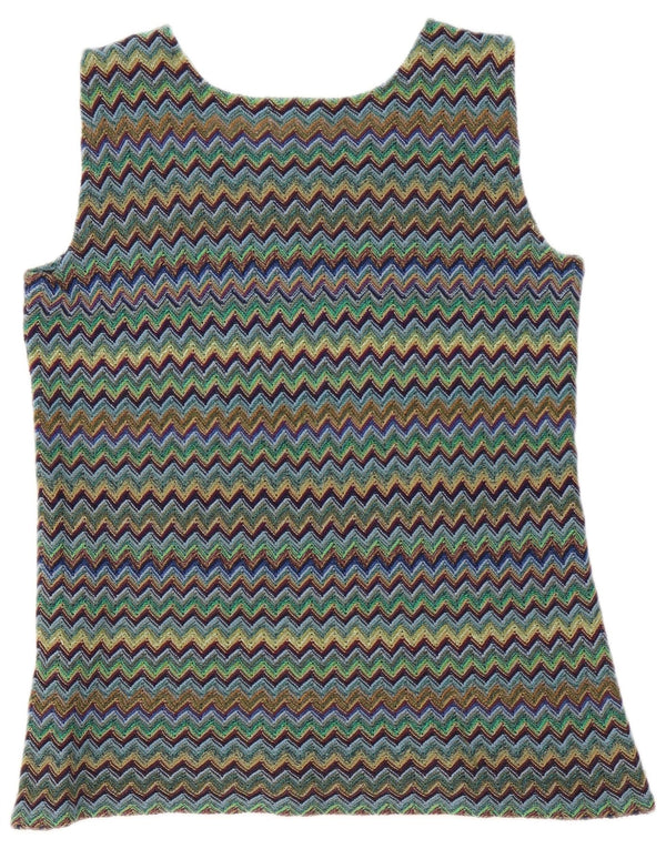 Vestă vintage pentru femei fără mâneci, UK 14, chevron mediu multicolor