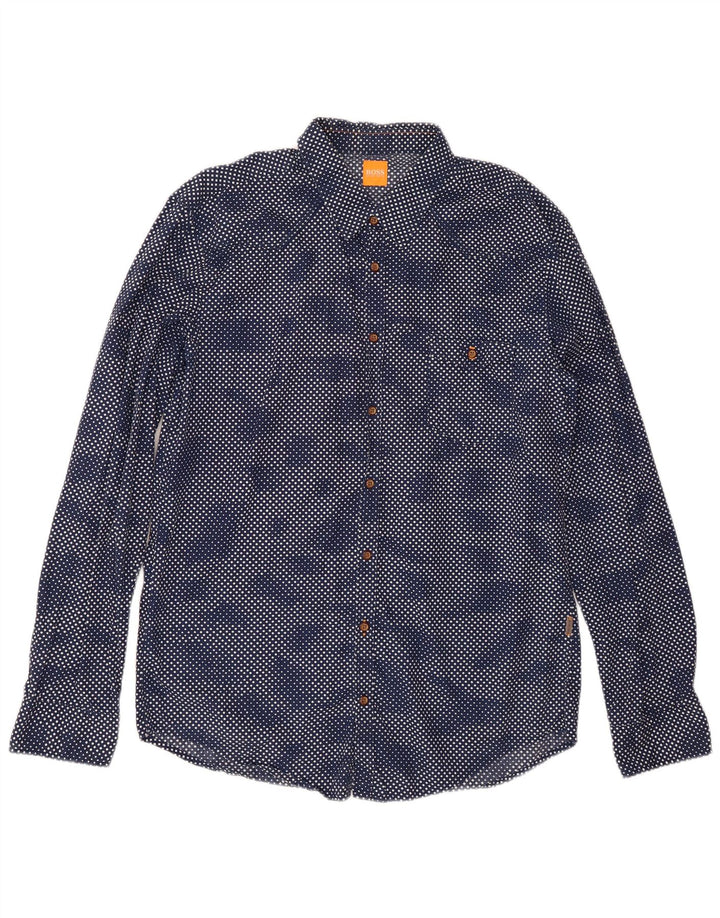 Cămașă pentru bărbați Hugo Boss XL, bumbac geometric, albastru marine