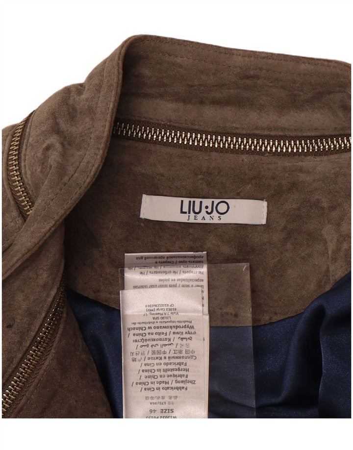 Jachetă motociclist din piele intoarsa pentru dama LIU JO IT 46 mare, bej, din piele