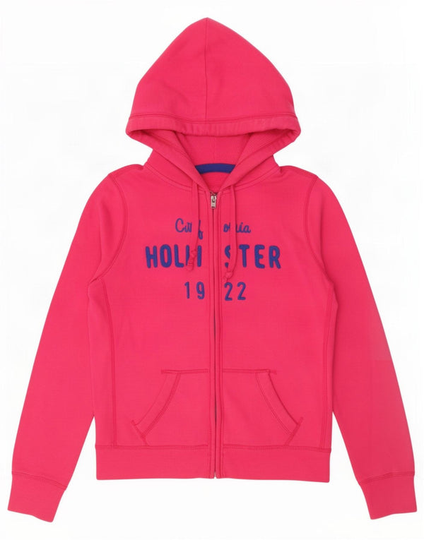 Pulover Hollister pentru damă, cu fermoar și grafic, bumbac roz mediu UK 14