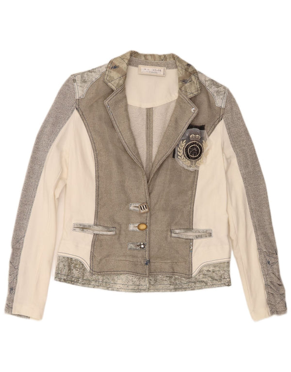 Elisa Cavaletti Sacou blazer pentru femei cu 3 nasturi UK 12 Medium Gri Colorblock