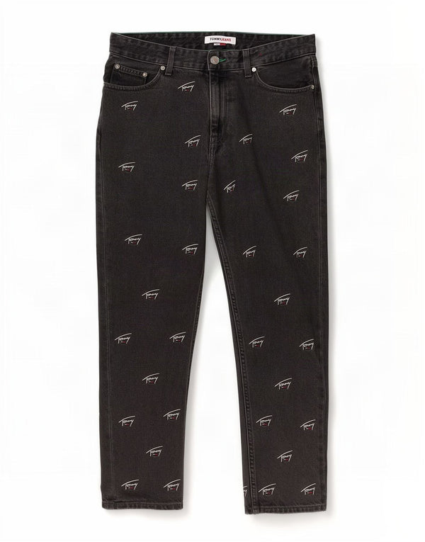 Tommy Hilfiger Womens Dad Crop Graphic Straight Jeans W30 L26 Black Cotton