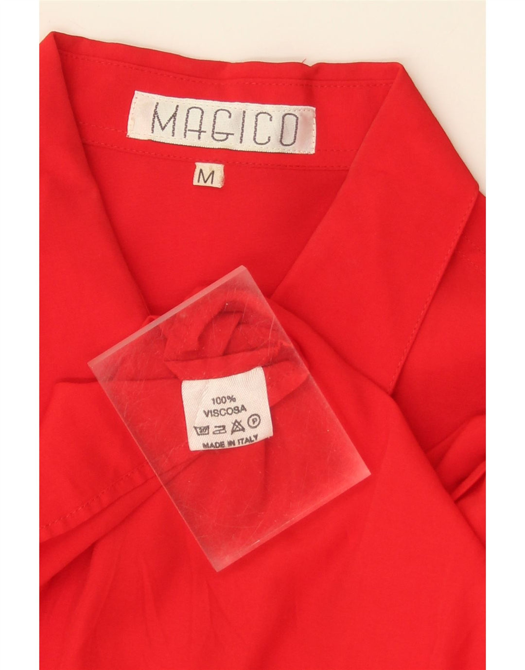 VINTAGE Mens Short Sleeve Shirt Medium Red Viscose Vintage Vintage and Second-Hand Vintage from Messina Hembry 