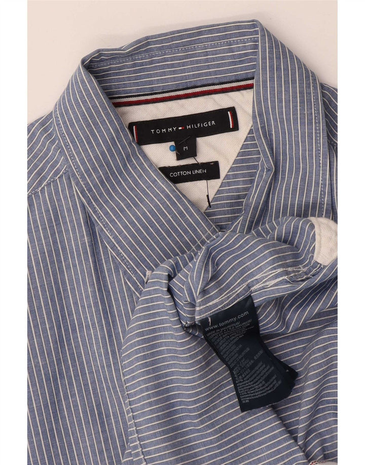 Cămașă cu mânecă scurtă Tommy Hilfiger pentru bărbați, bumbac cu dungi albastre medii