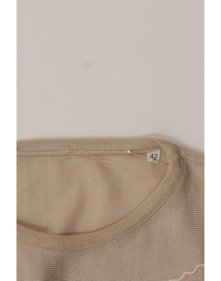 VINTAGE Womens Boat Neck Jumper Sweater IT 42 Medium Beige Colourblock Vintage Vintage and Second-Hand Vintage from Messina Hembry 