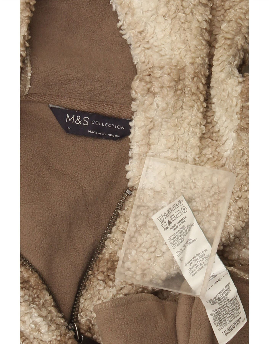 Pulover din lână pentru femei Marks & Spencer, cu fermoar și gât, UK 14, maro mediu, carouri
