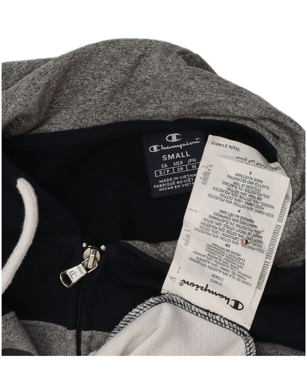 Pulover cu glugă cu fermoar grafic Champion pentru bărbați, albastru mic, color block