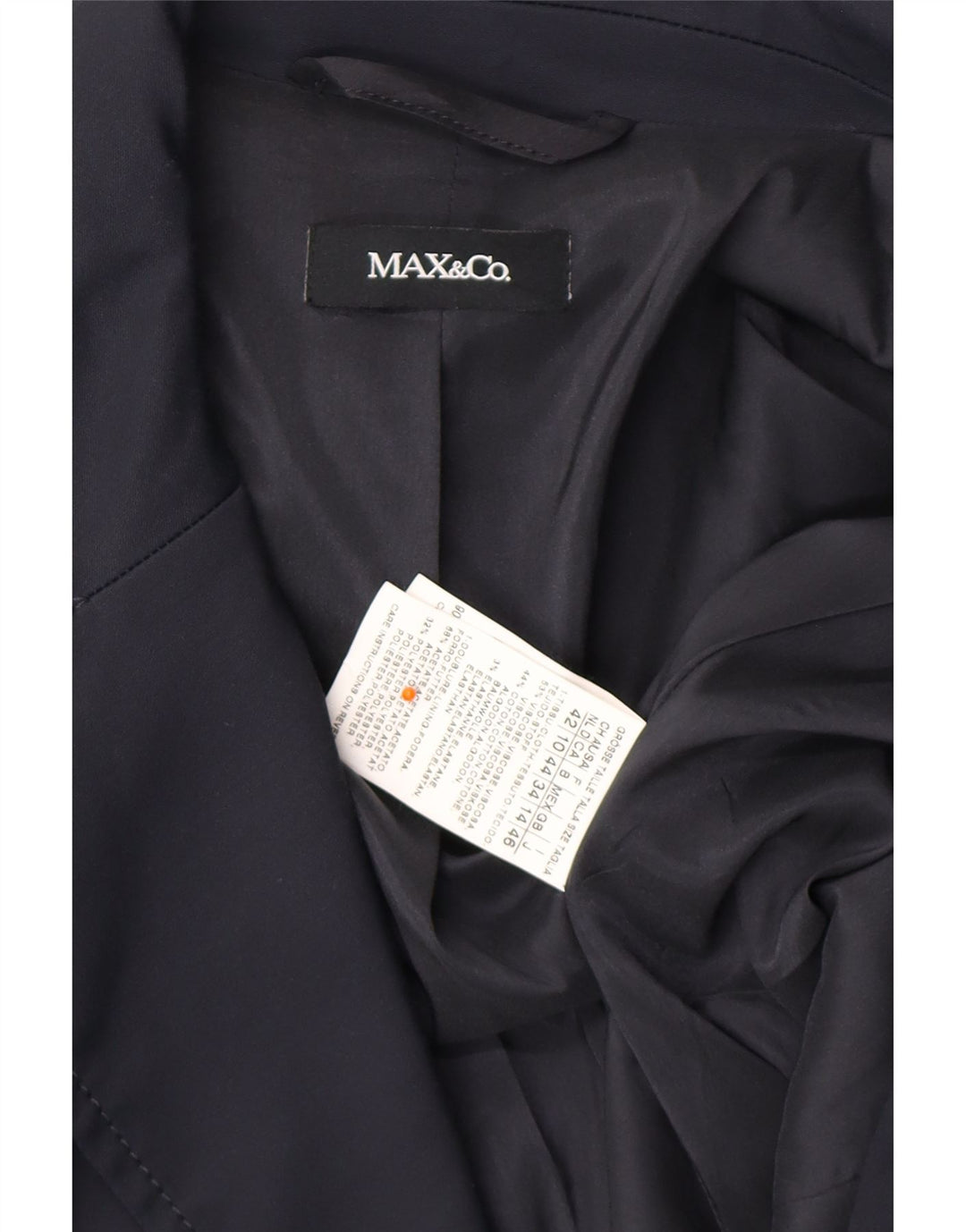 MAX & CO. Womens 2 Button Blazer Jacket UK 14 Large Navy Blue Viscose Vintage Max & Co. and Second-Hand Max & Co. from Messina Hembry 