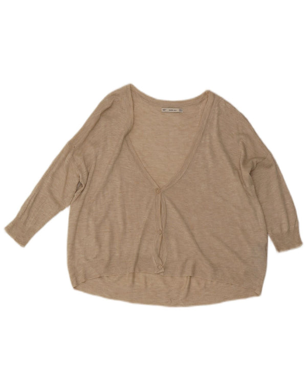 Pulover cardigan pentru femei Zara cu mâneci 3/4 UK 14 Medium Bej Viscoză