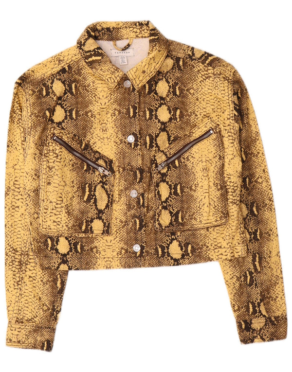 Jachetă de blugi pentru femei Topshop UK 10 mic galben cu imprimeu animal din bumbac