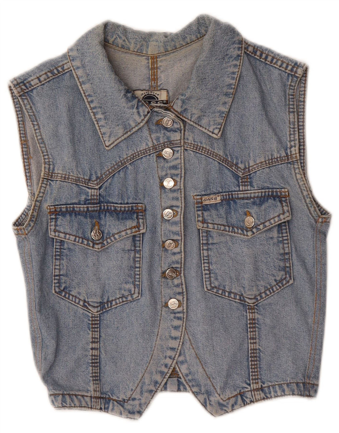 Vestă de denim crop vintage pentru femei UK 12 Medium Blue