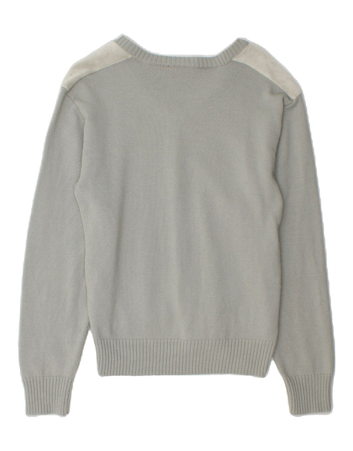 PUMA Mens V-Neck Jumper Sweater Medium Grey Colourblock Wool Vintage Puma and Second-Hand Puma from Messina Hembry 