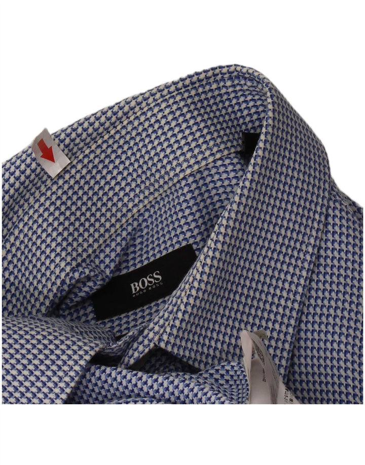 Cămașă pentru bărbați HUGO BOSS, cu tăiere obișnuită, mărimea 44 17 1/2 XL, bumbac cu picior de găină albastru