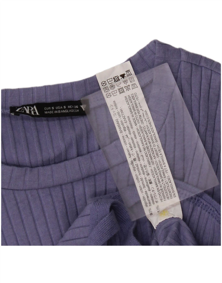 Crop Top pentru femei Zara cu mânecă lungă UK 10 mic, albastru, bumbac