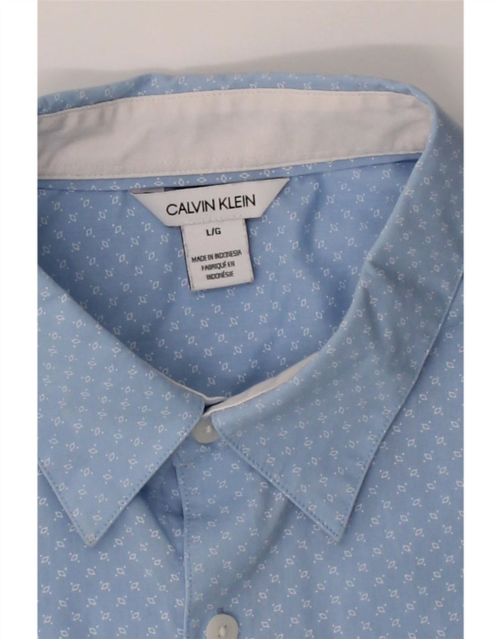 CALVIN KLEIN Mens Abstract Pattern Short Sleeve Shirt Large Blue Cotton Vintage Calvin Klein and Second-Hand Calvin Klein from Messina Hembry 