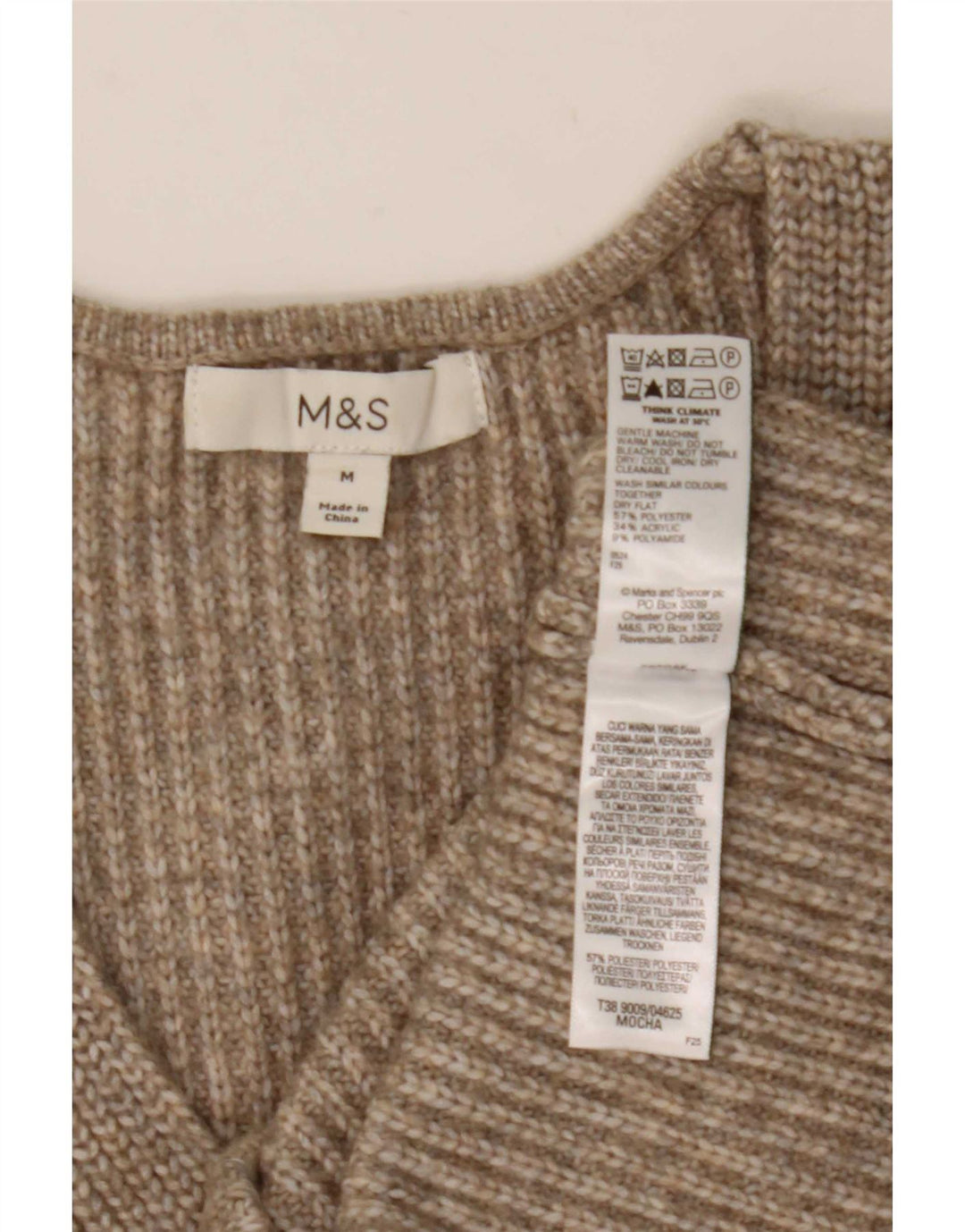 Pulover pentru femei Marks & Spencer cu decolteu în V UK 14 Poliester maro mediu
