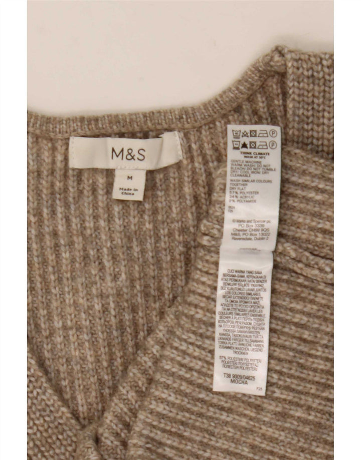 Pulover pentru femei Marks & Spencer cu decolteu în V UK 14 Poliester maro mediu