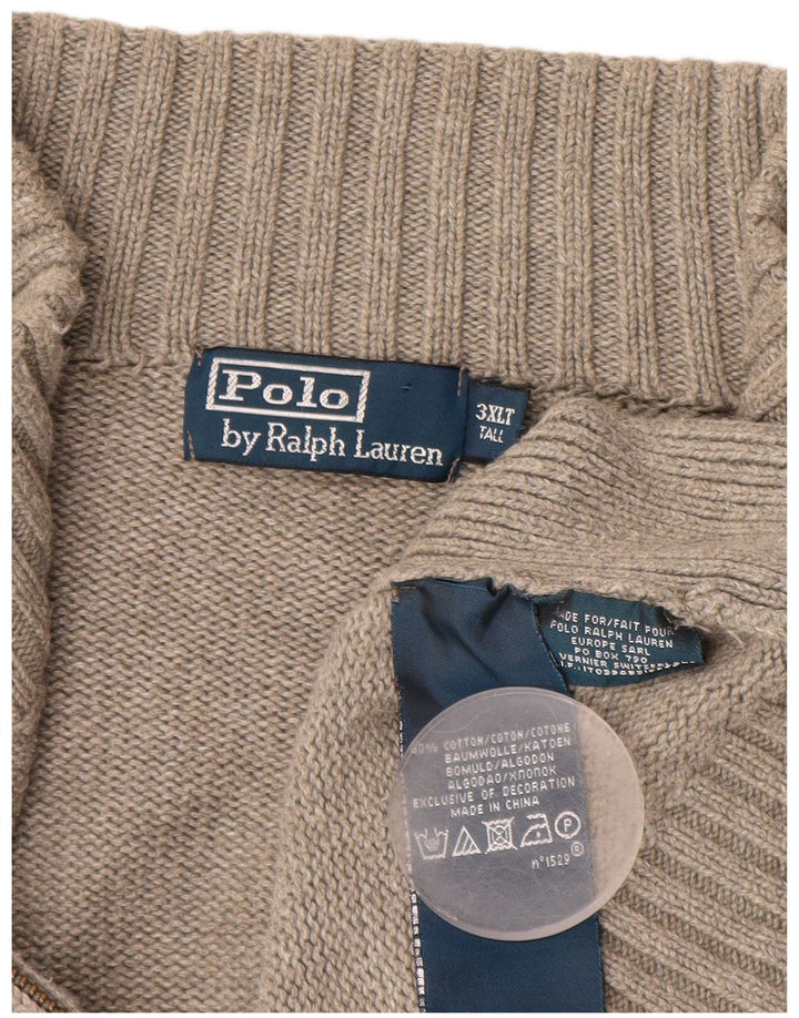 Pulover cardigan înalt pentru bărbați POLO RALPH LAUREN, bumbac bej 3XL