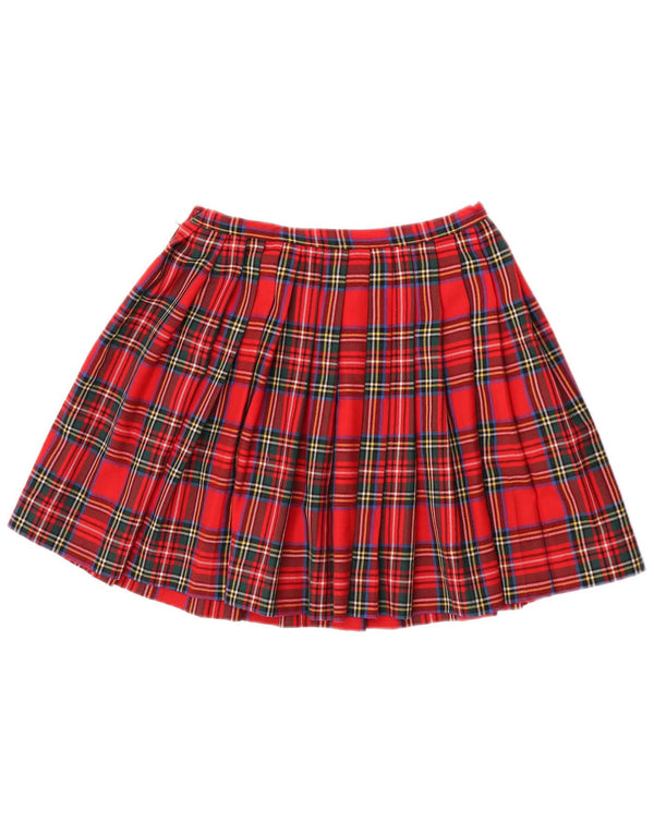 Fusta mini plisată vintage pentru femei IT 44 Medium W26 Red Check Lână nouă