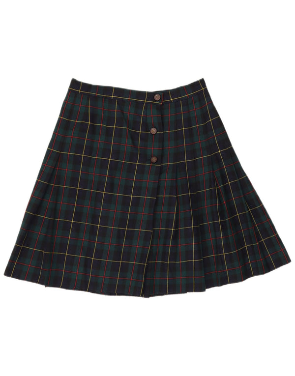 Fusta pliată cu talie înaltă vintage pentru femei UK 16 Large W30 Green Check