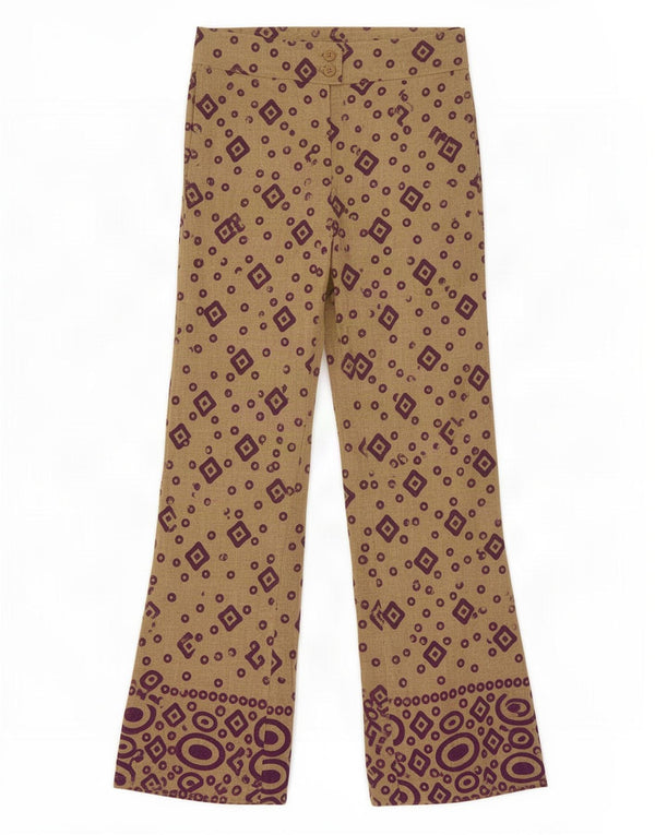 Vintage Womens Flare Casual Trousers IT 42 Medium W28 L29 Beige Geometric