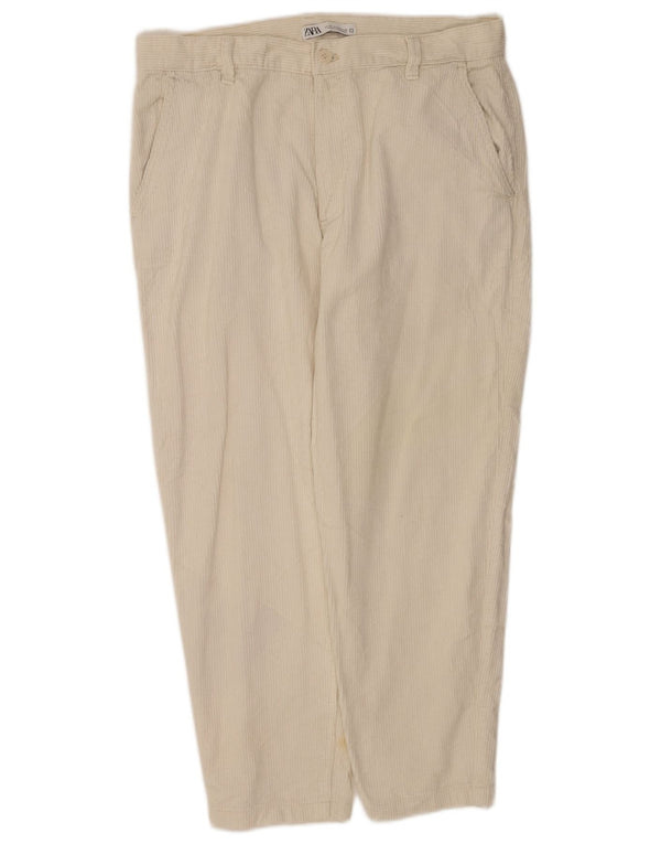 Pantaloni de velur conic pentru bărbați Zara EU 44 L34 L26 Bumbac alb cadru