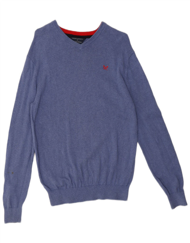 Crew Clothing Pulover cu decolteu în V pentru bărbați, bumbac albastru mediu