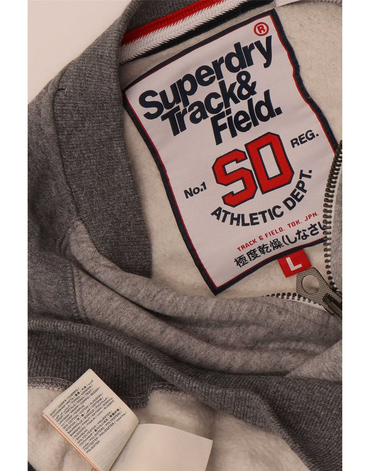 Jachetă de top pentru trening grafic Superdry pentru bărbați, mare, gri din bumbac color bloc