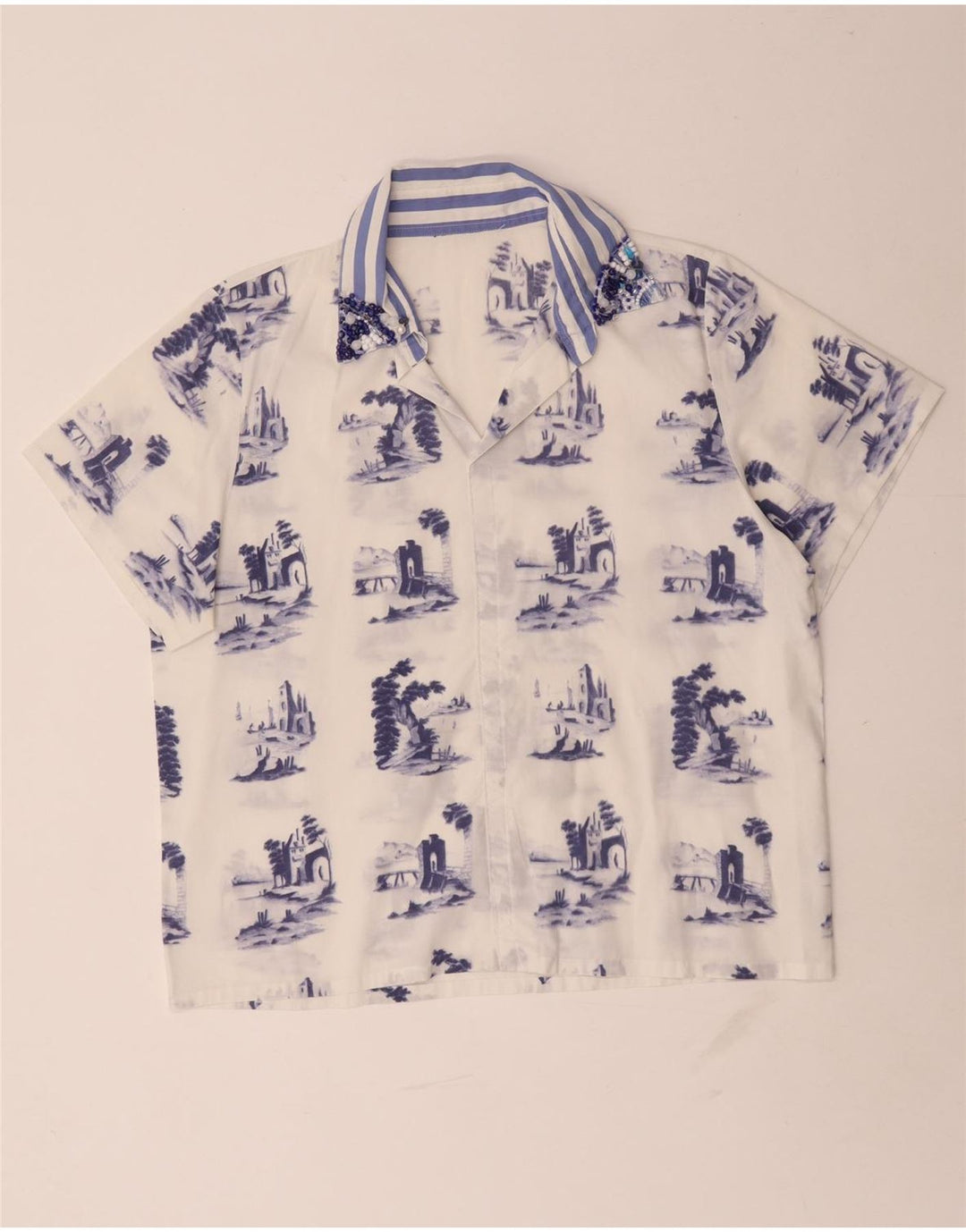 Bluză vintage cu model abstract pentru femei UK 16 Large White