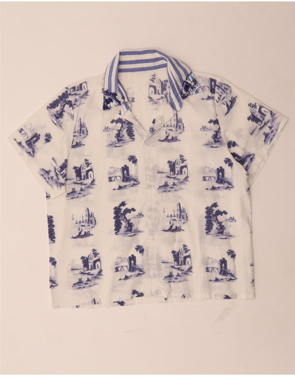 Bluză vintage cu model abstract pentru femei UK 16 Large White