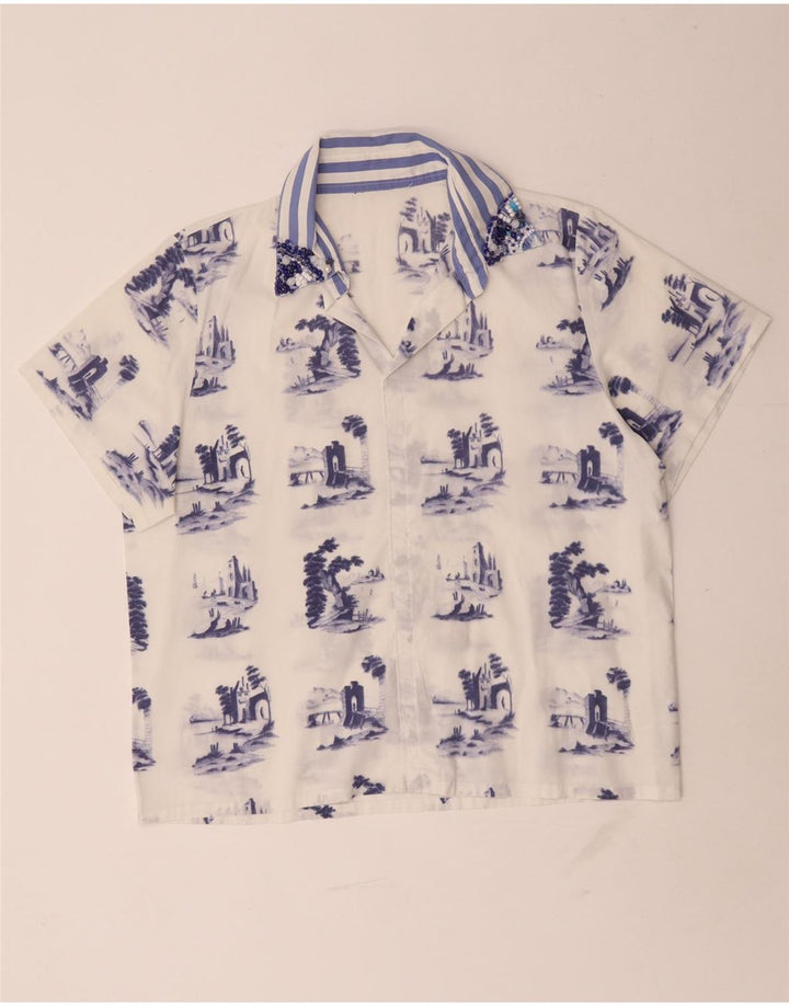 Bluză vintage cu model abstract pentru femei UK 16 Large White
