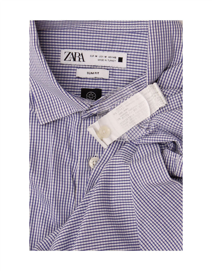 Cămașă pentru bărbați ZARA Slim Fit, bumbac cu carouri albastru mediu