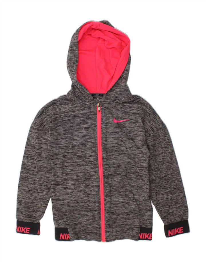 NIKE Girls Zip Hoodie Sweater 3-4 Years Grey Polyester Vintage Nike and Second-Hand Nike from Messina Hembry 