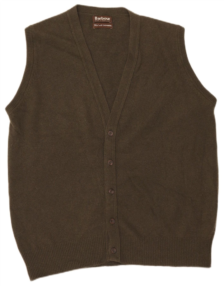 Pulover cardigan fără mâneci pentru bărbați Barbour, lână mare kaki