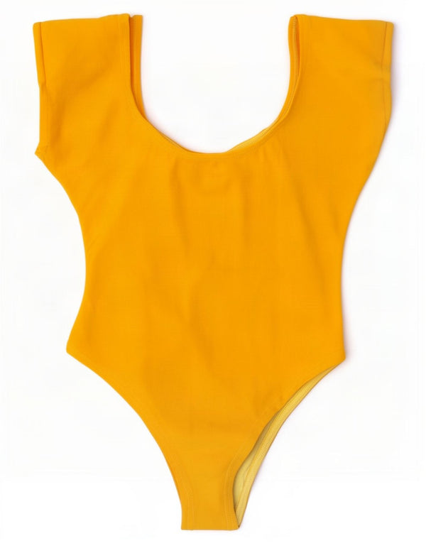Body vintage pentru femei fără mâneci UK 12 bumbac galben mediu
