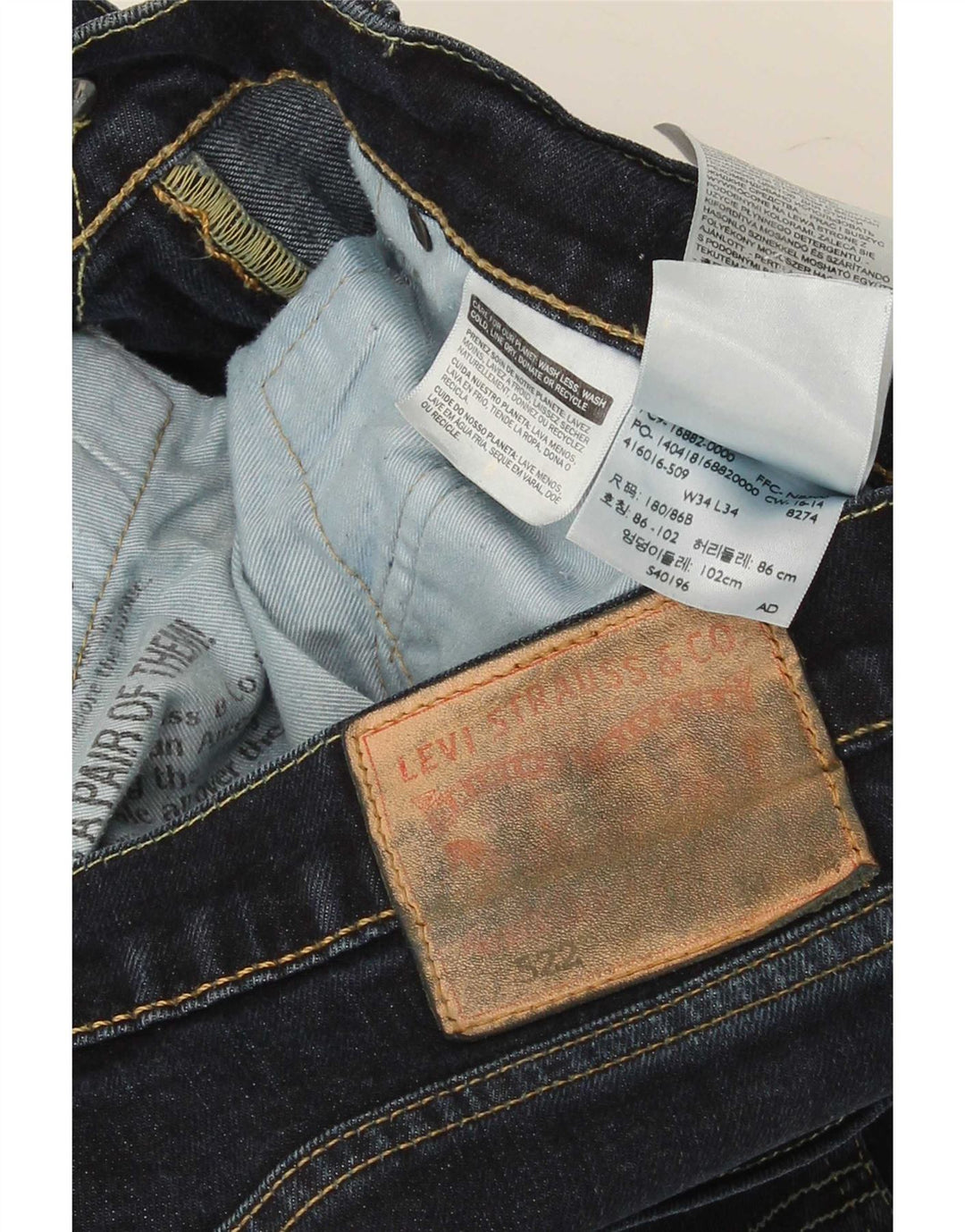 Blugi pentru bărbați Levi's 522 Slim W34 L34 Bumbac bleumarin