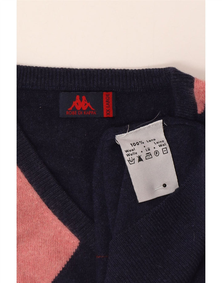 Pulover pentru bărbați Kappa cu decolteu în V, 2XL, albastru marin Argyle/Lână diamant